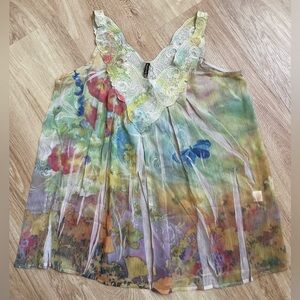 Vintage Y2K floral butterfly tank top sleeveless lace large Mushka Sienna Rose